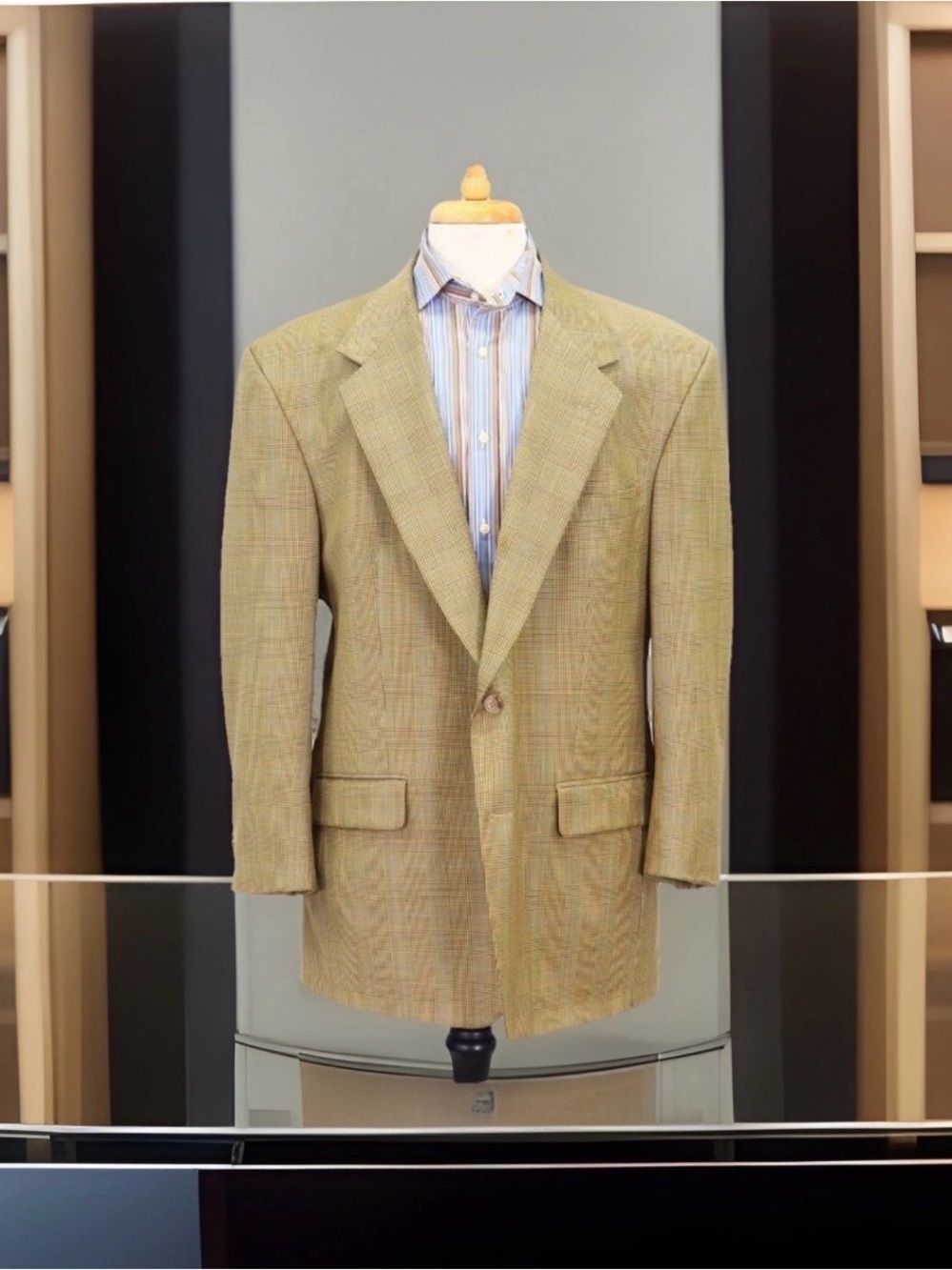 Bill Blast 46R Beige Check 2-Button Wool Sport Coat/Blazer/Jacket Lord & Taylor